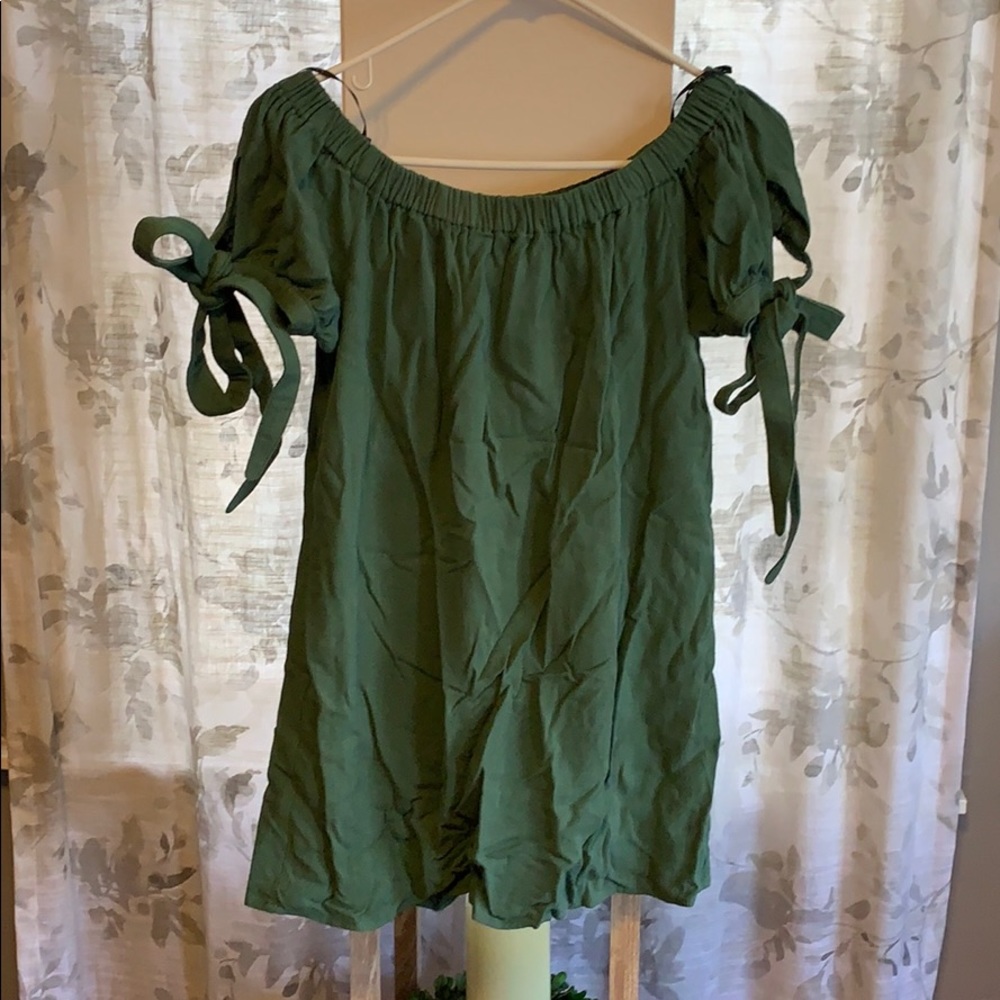 Green off the shoulder mini dress